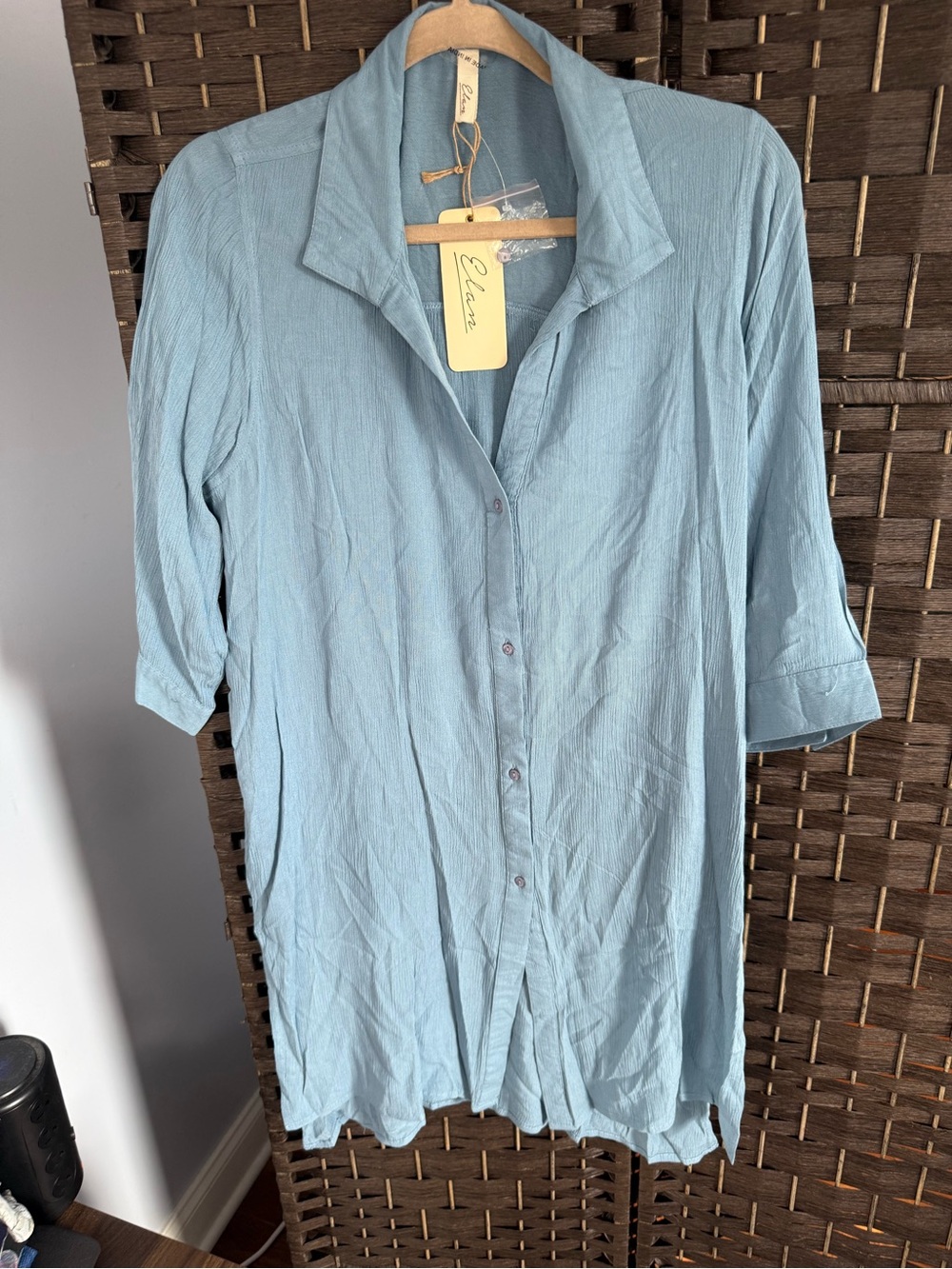 *NEW*Sz M*Elan*Light Blue Button-Front Tunic Top